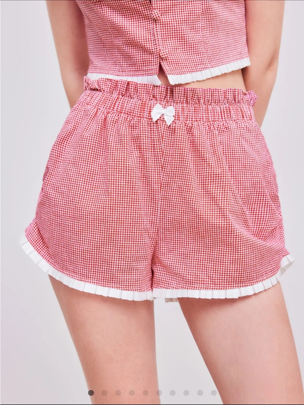 Cider Women’s XS Gingham Elastic-Waist Shorts with Ruffle Trim - Red